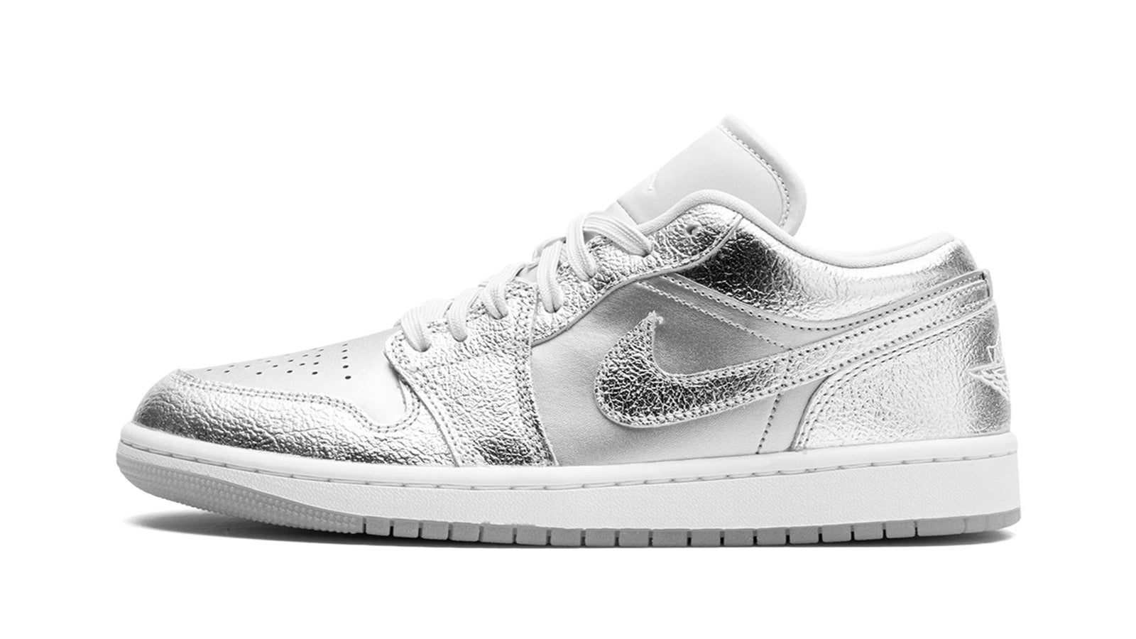 Air Jordan 1 Low SE Women's Metallic Silver - Cracked Leather Design