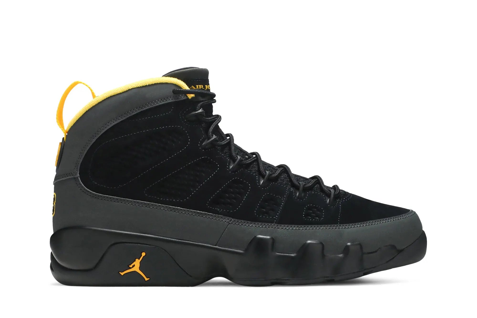Jordan 9 Retro 'Dark Charcoal University Gold' - Classic Nubuck Basketball Shoe