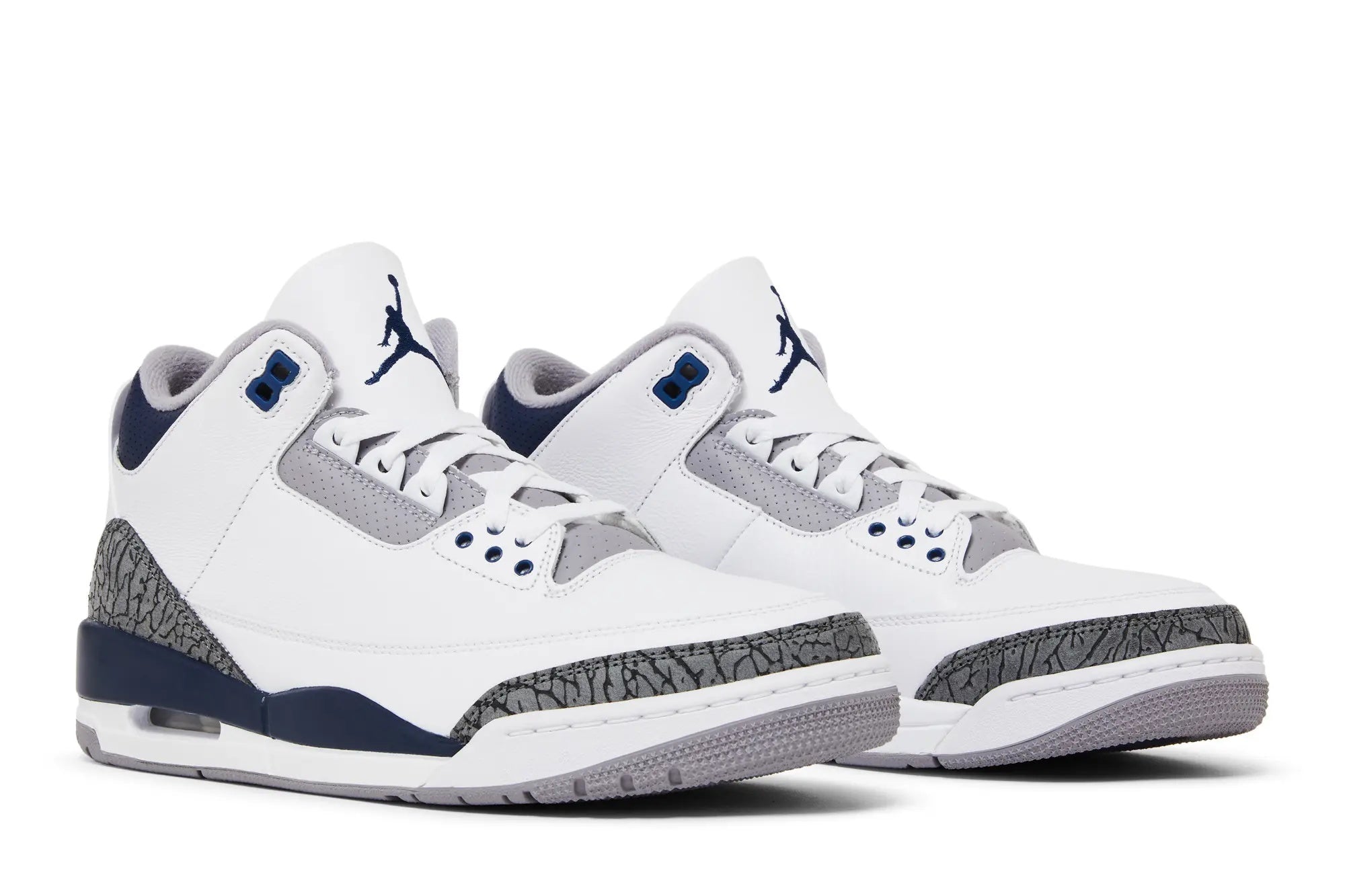 Air Jordan 3 Retro 'Midnight Navy' - Classic White Leather with Elephant Print