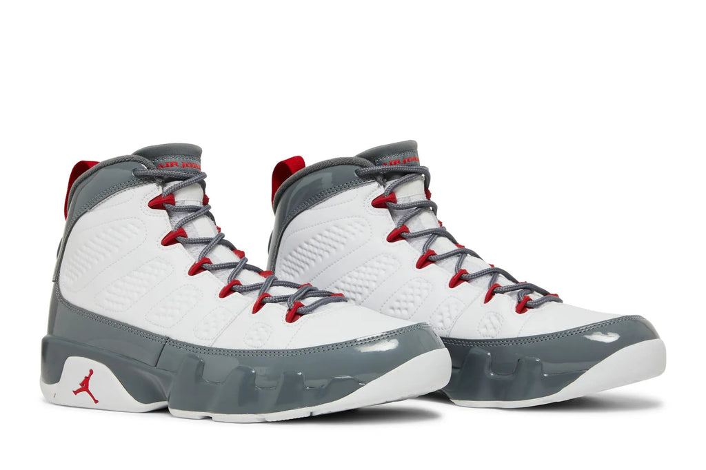 Jordan 9 Retro Fire Red - Classic White Leather Basketball Sneaker