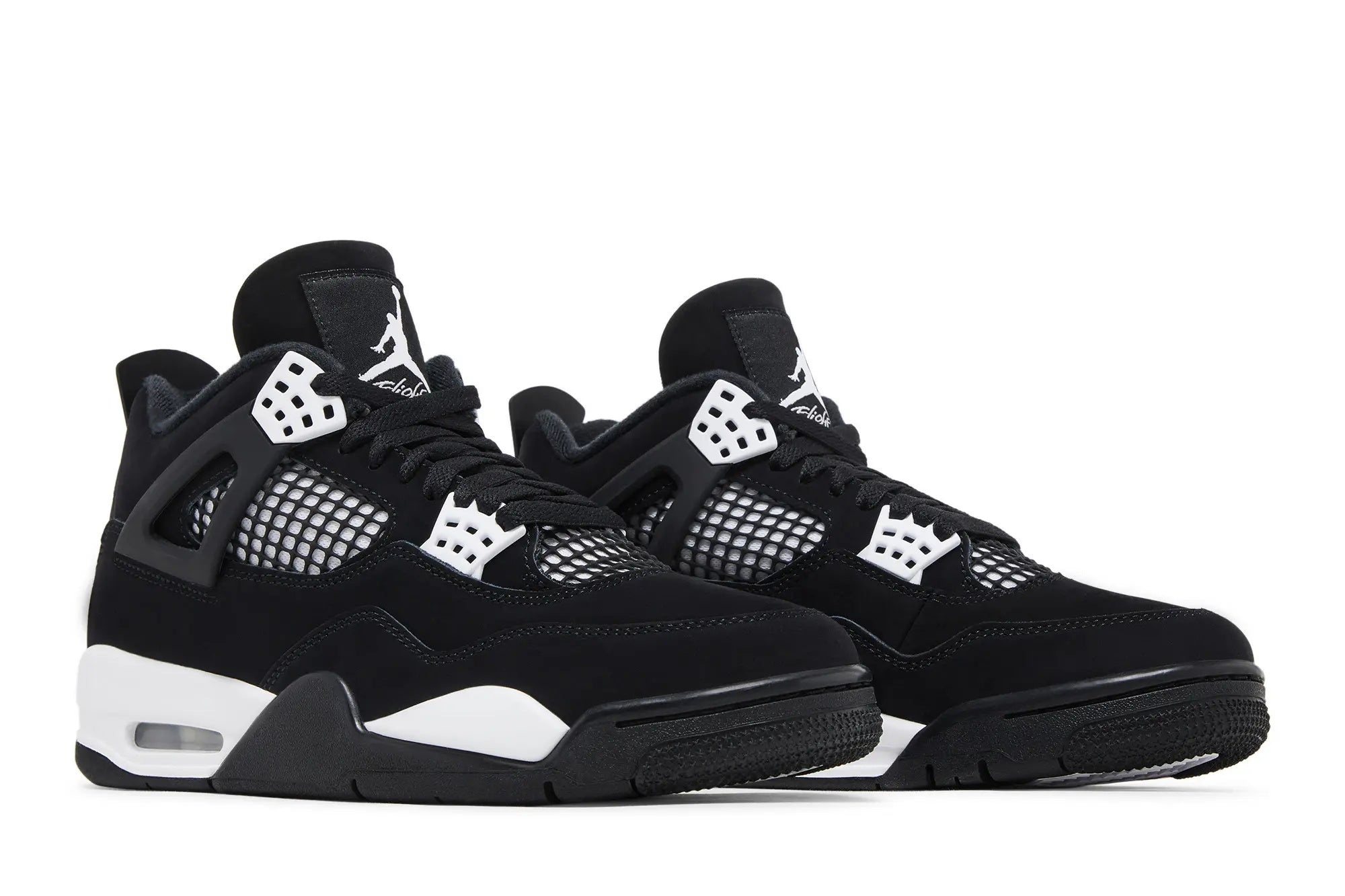 Air Jordan 4 Retro 'White Thunder' - Black Suede Basketball Sneakers