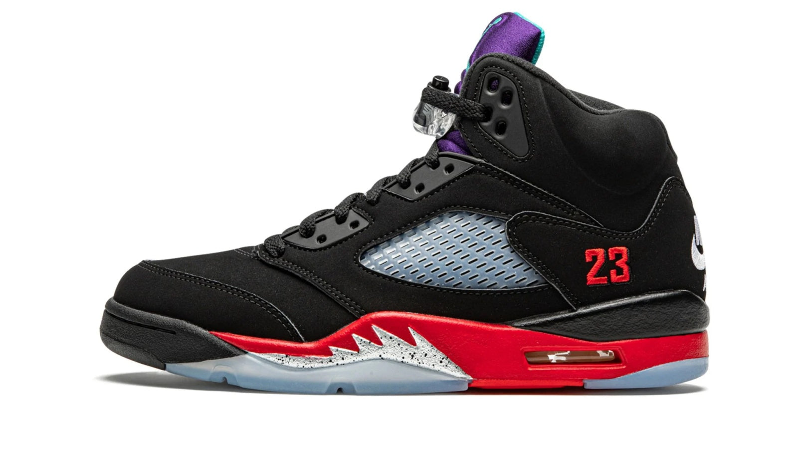 Air Jordan 5 Retro "Top 3" - Black Nubuck Sneaker with Grape, Fire Red & Metallic Details