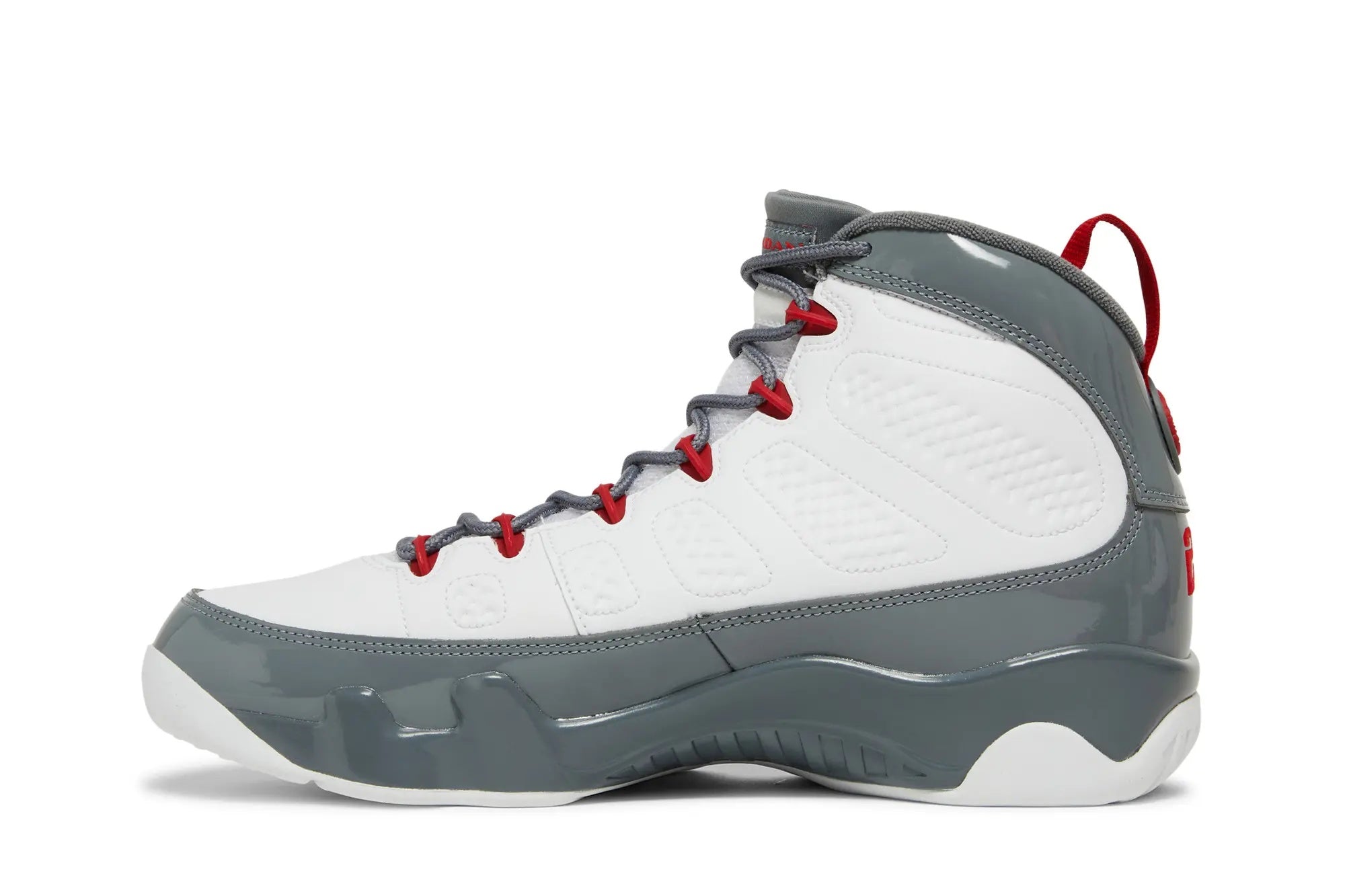 Jordan 9 Retro Fire Red - Classic White Leather Basketball Sneaker