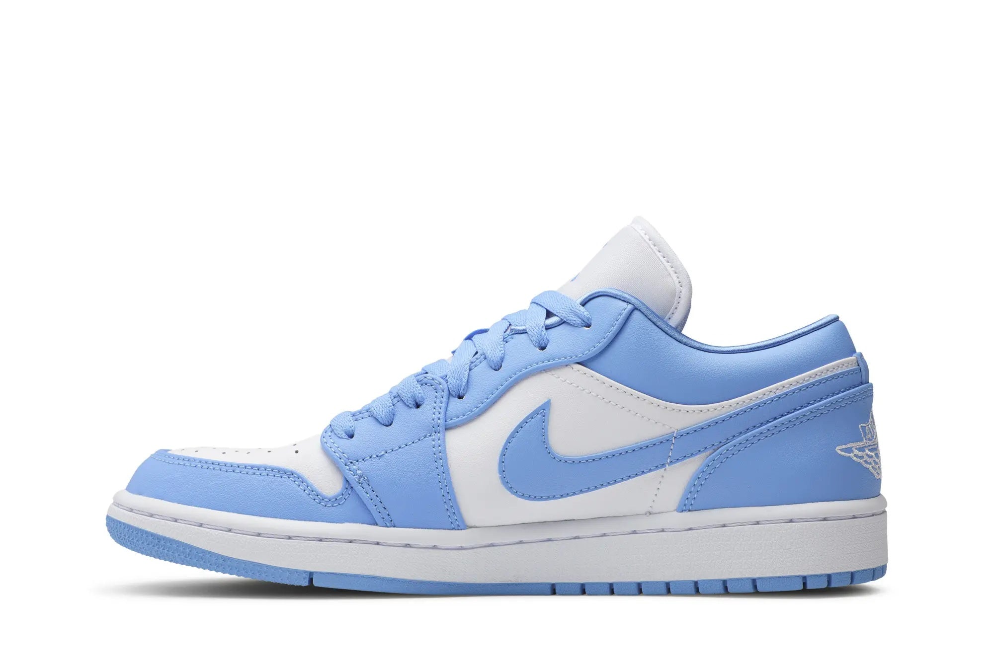 Women's Jordan 1 Low UNC - Classic University Blue & White Leather Sneakers