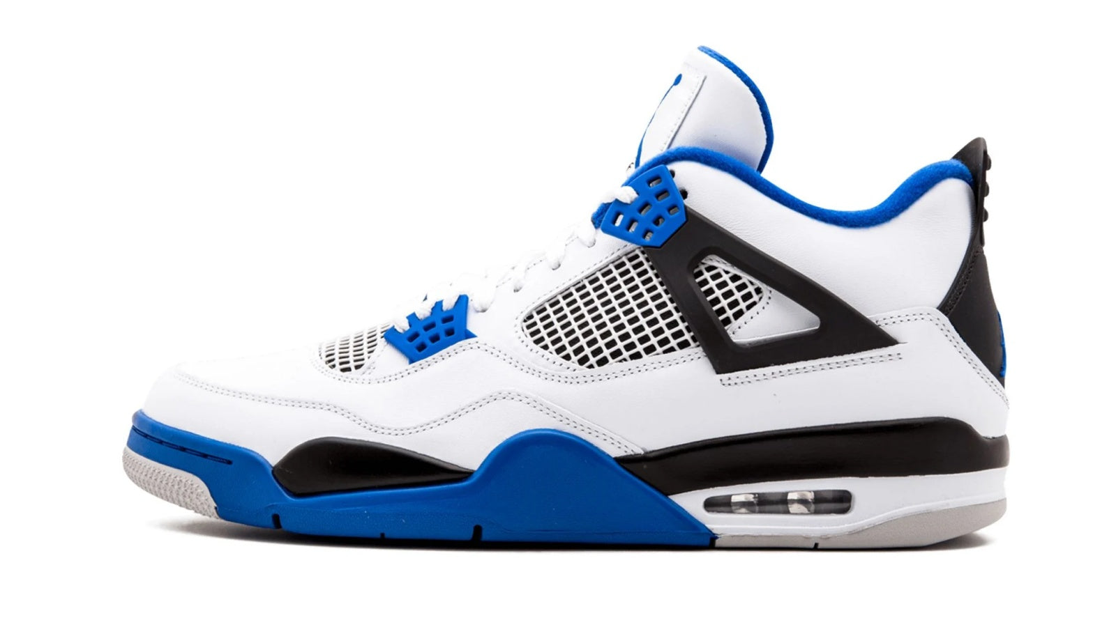 Air Jordan 4 Retro Motorsports - Classic White Leather with Varsity Blue Accents