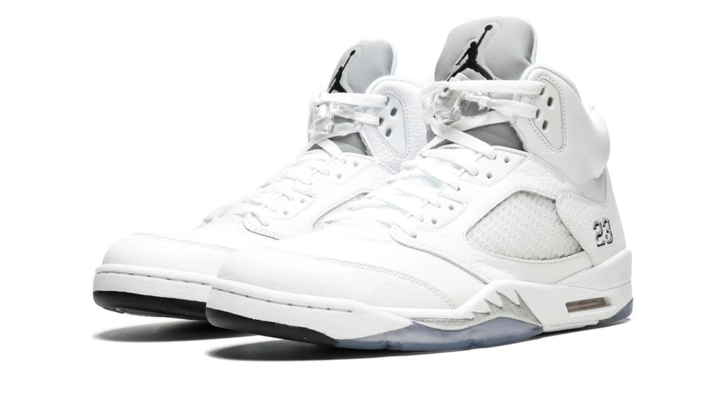 Air Jordan 5 Retro Metallic Silver - Premium White Leather with Silver Accents