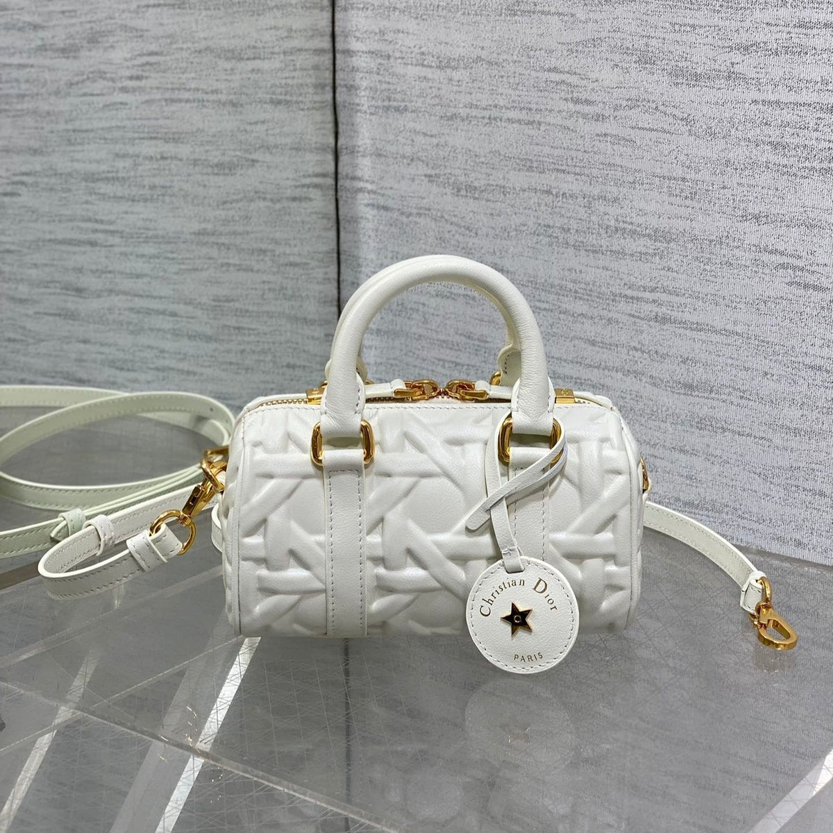 DIOR GROOVE 17 BAG IN WHITE MACROCANNAGE CALFSKIN WITH GOLD HARDWARE