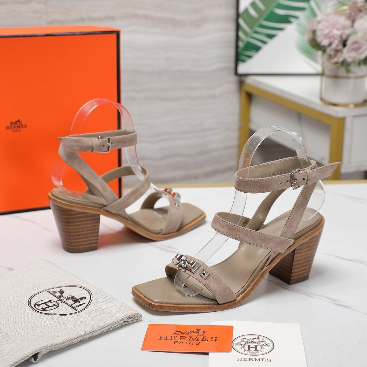 HERMES IVRESSE 65 SANDAL BEIGE SUEDE